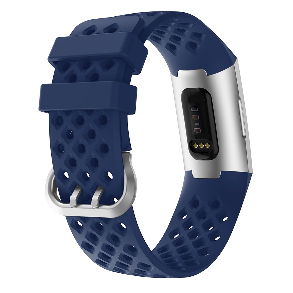  Silikon Armband Ihåligt Fitbit Charge 3 / 4 Mörk Blå