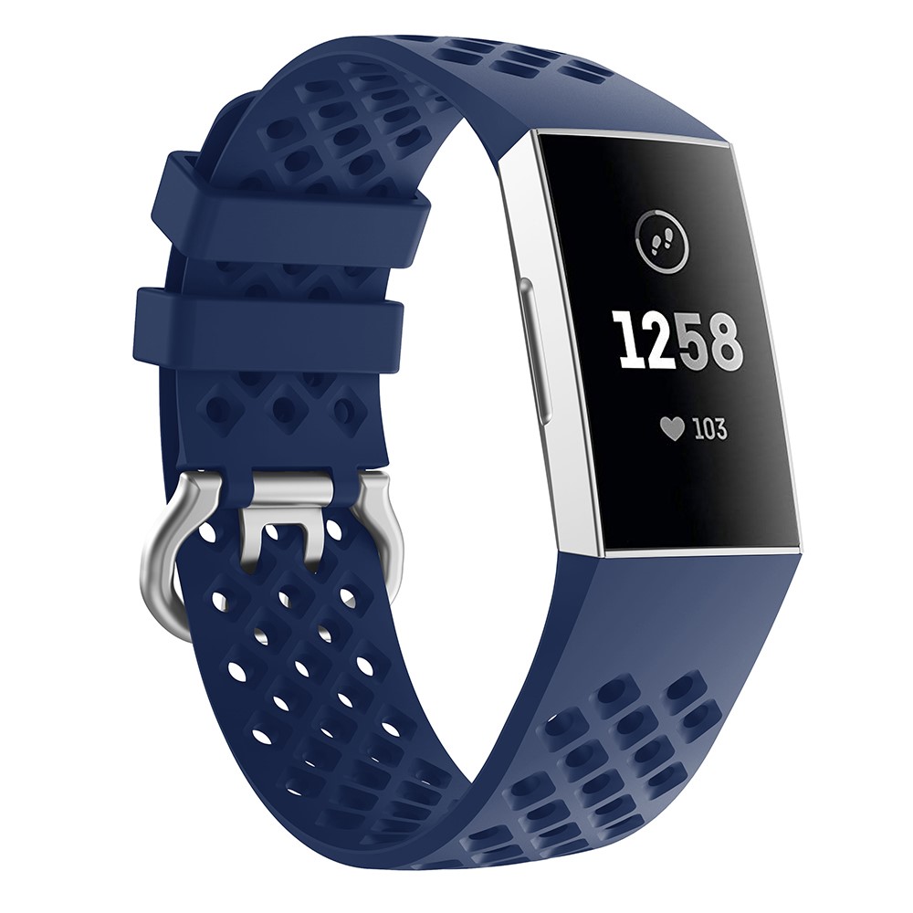  Silikon Armband Ihåligt Fitbit Charge 3 / 4 Mörk Blå