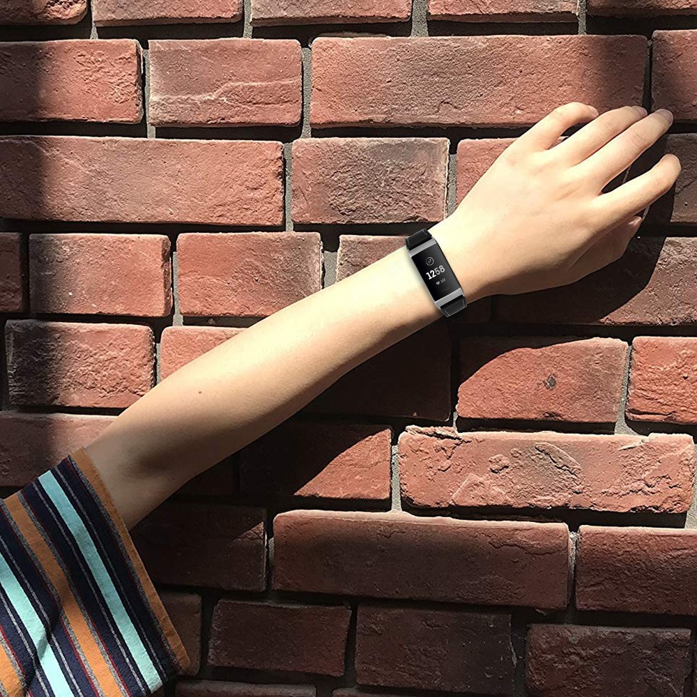  Äkta Läder Armband Fitbit Charge 3 / 4 Svart