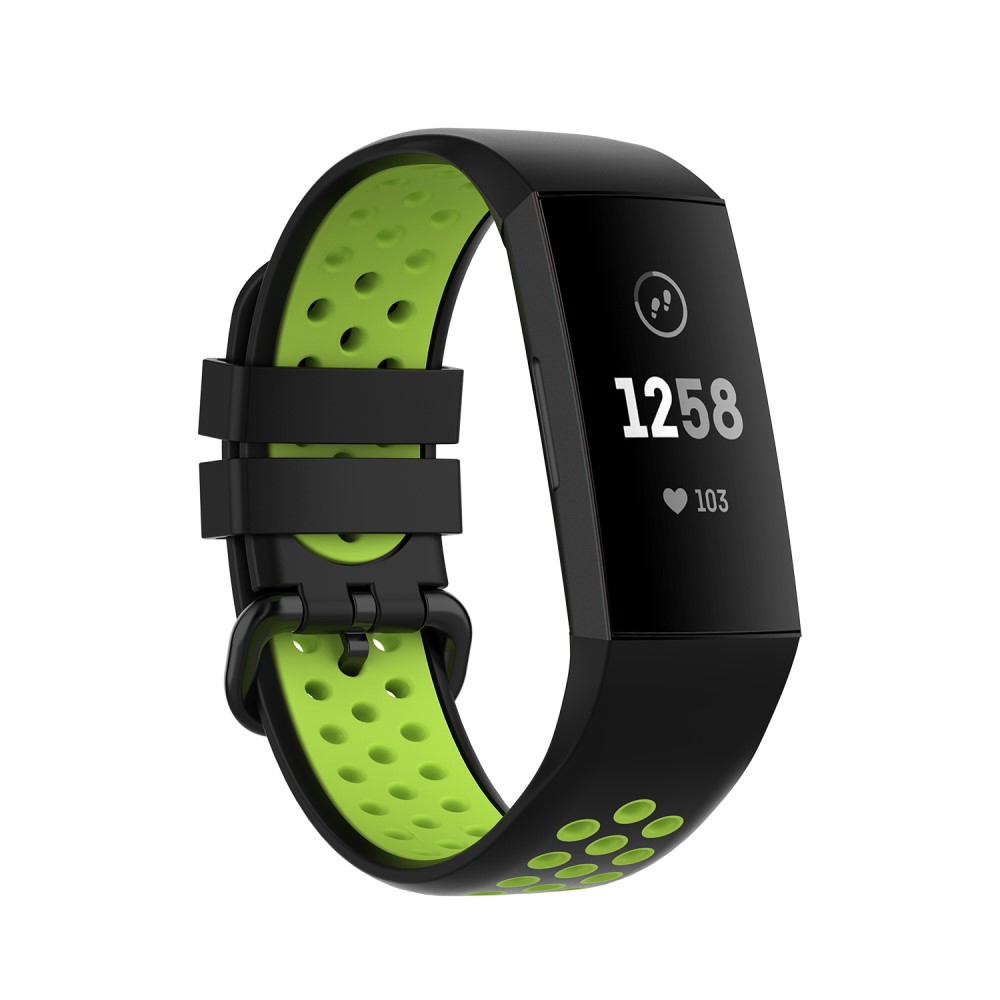  Fitbit Charge 4/3 Silikon Träningsarmband Svart/Fluorescent Grön