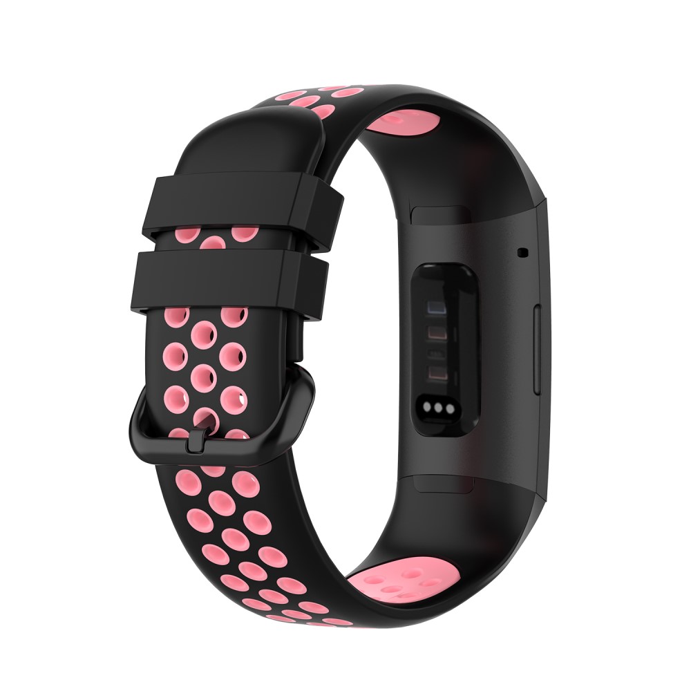  Fitbit Charge 4/3 Silikon Träningsarmband Svart/Ljus Rosa