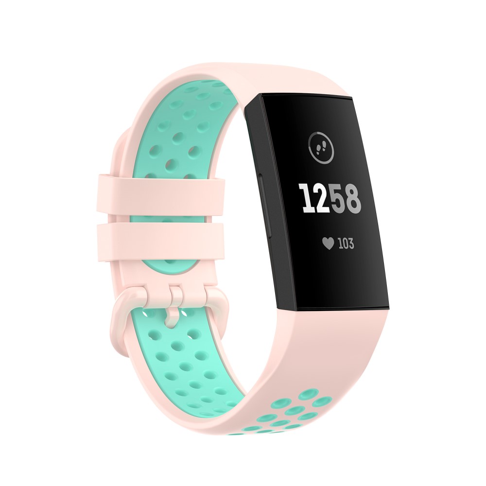  Fitbit Charge 4/3 Silikon Träningsarmband Ljus Rosa/Grön