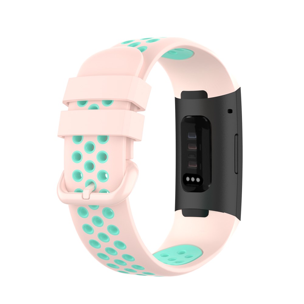  Fitbit Charge 4/3 Silikon Träningsarmband Ljus Rosa/Grön
