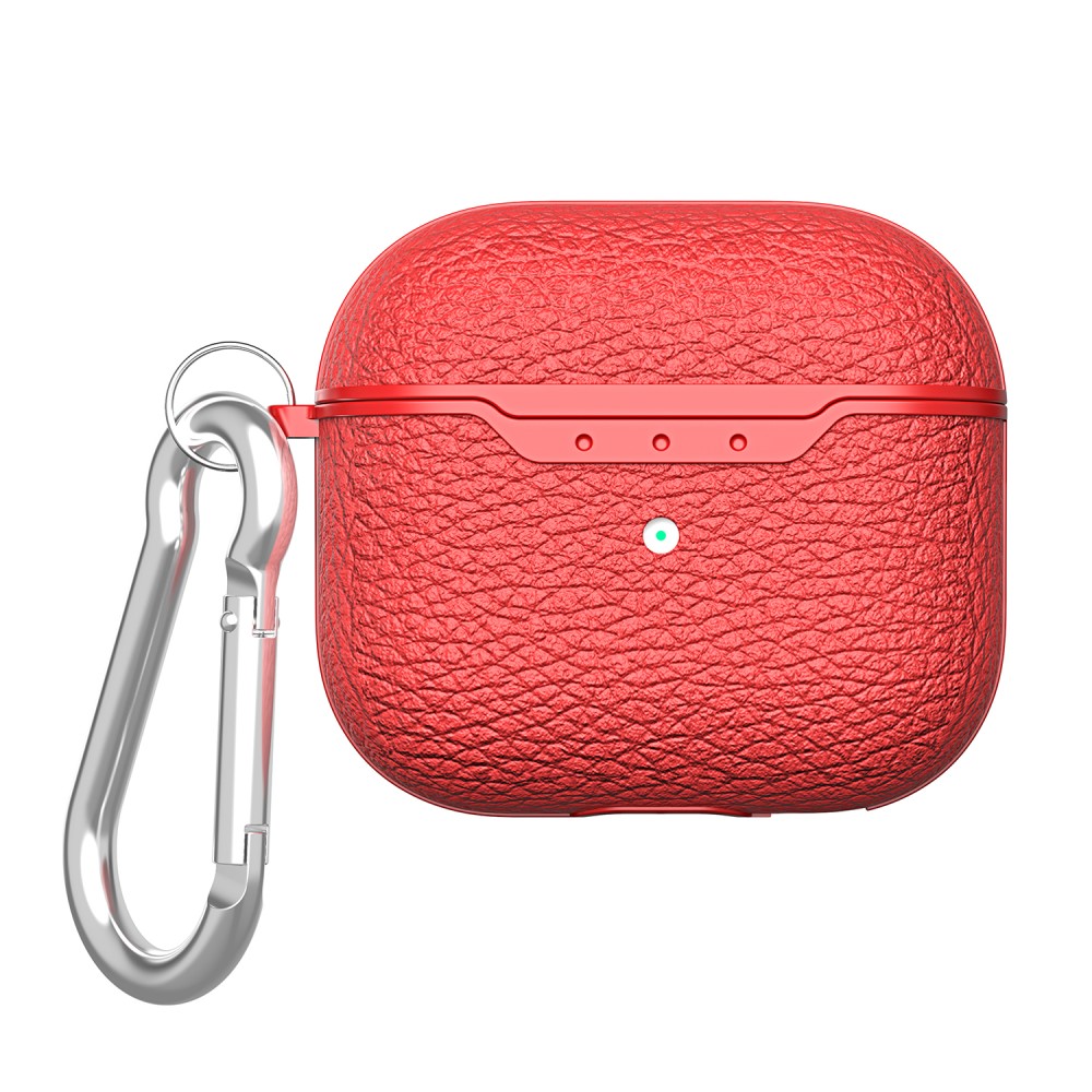 AirPods 3 Skal TPU Litchi Textur Karbinhake Röd