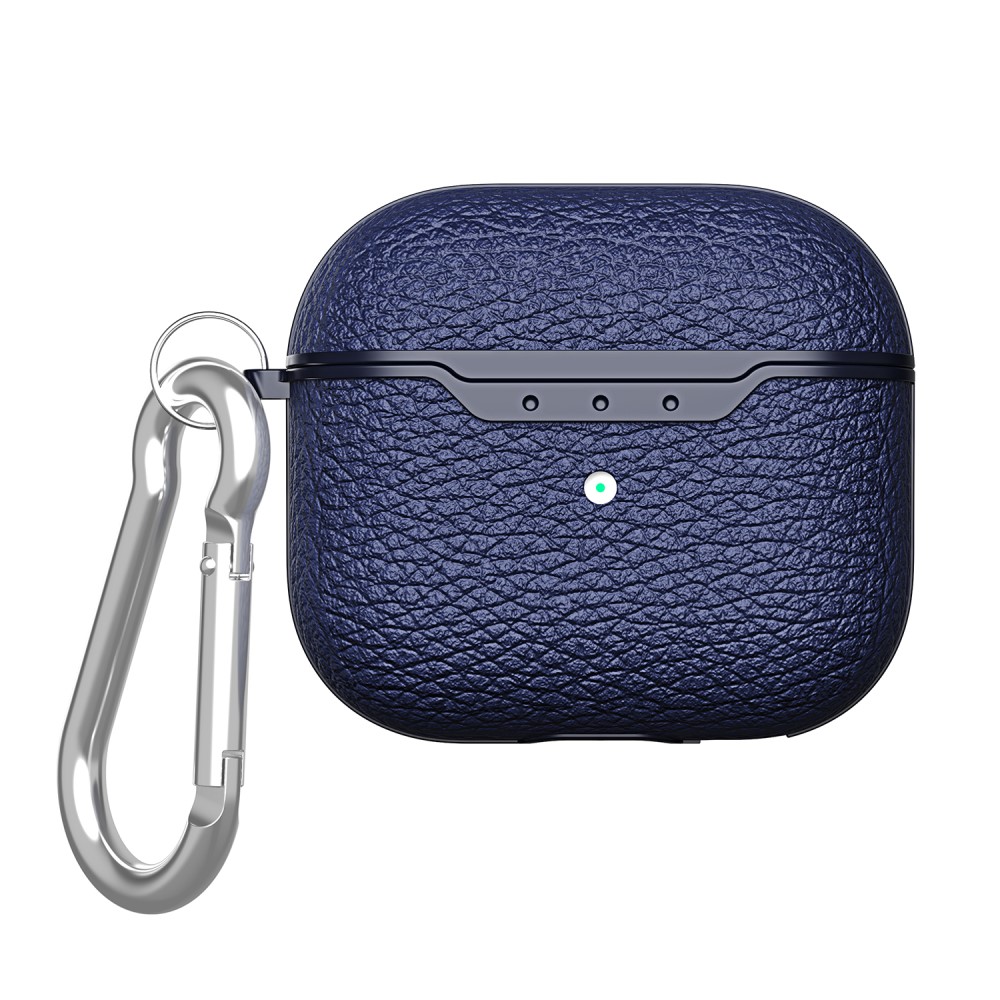  AirPods 3 Skal TPU Litchi Textur Karbinhake Blå
