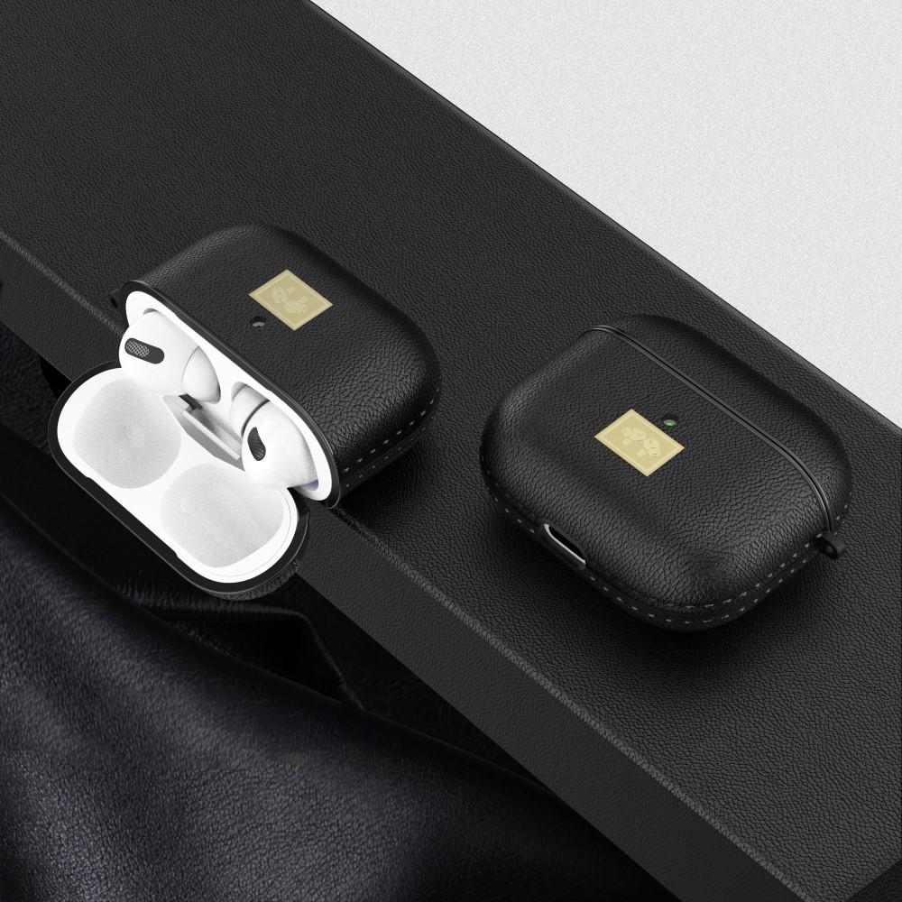  AirPods 3 Skal PU-Läder Textur Karbinhake Svart