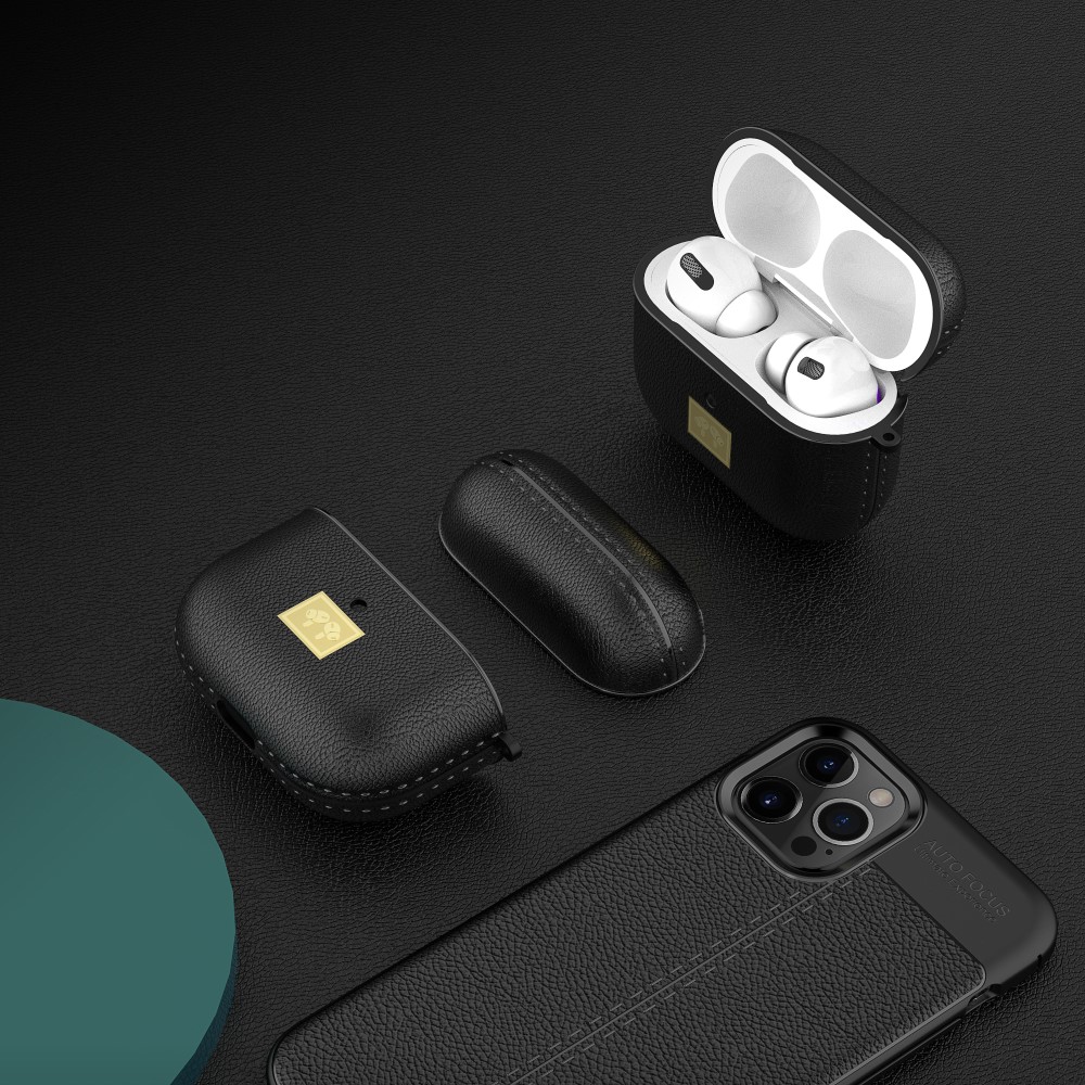  AirPods 3 Skal PU-Läder Textur Karbinhake Svart