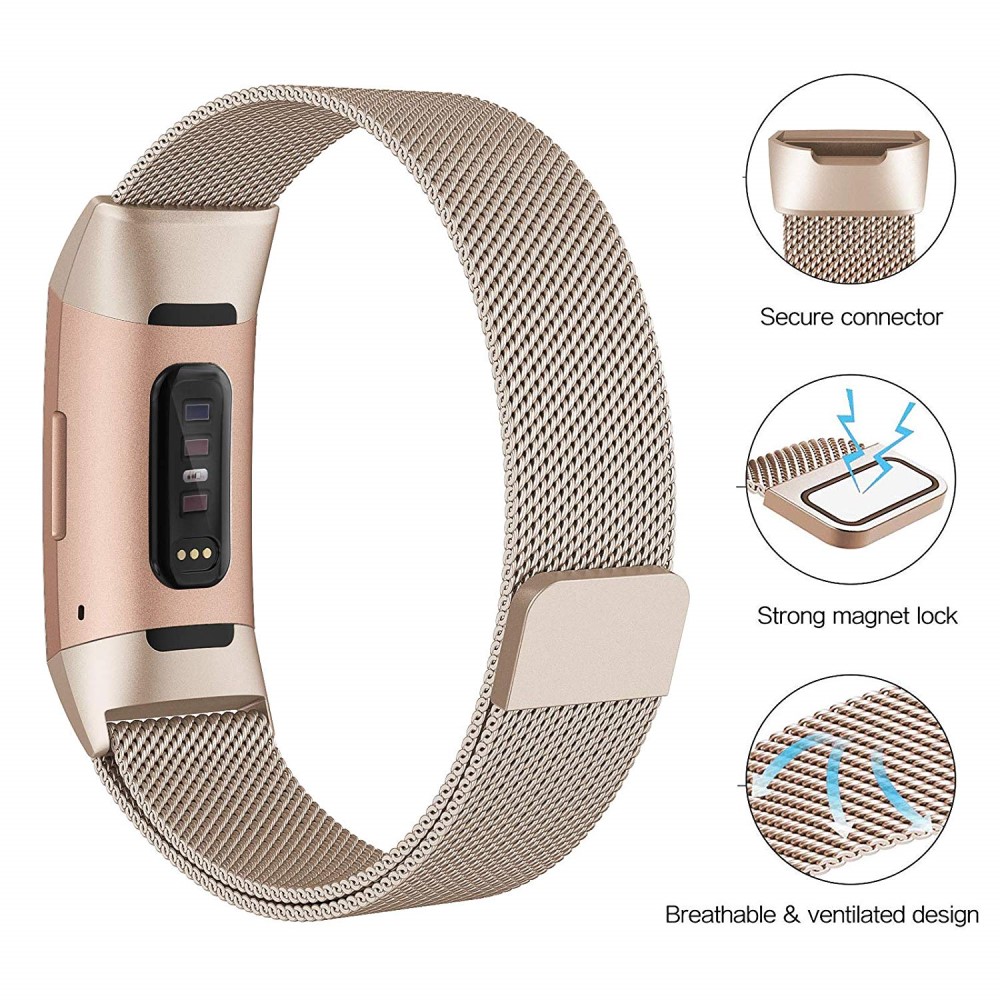  Milanese Loop Metall Armband Fitbit Charge 4/3 Champagne Guld