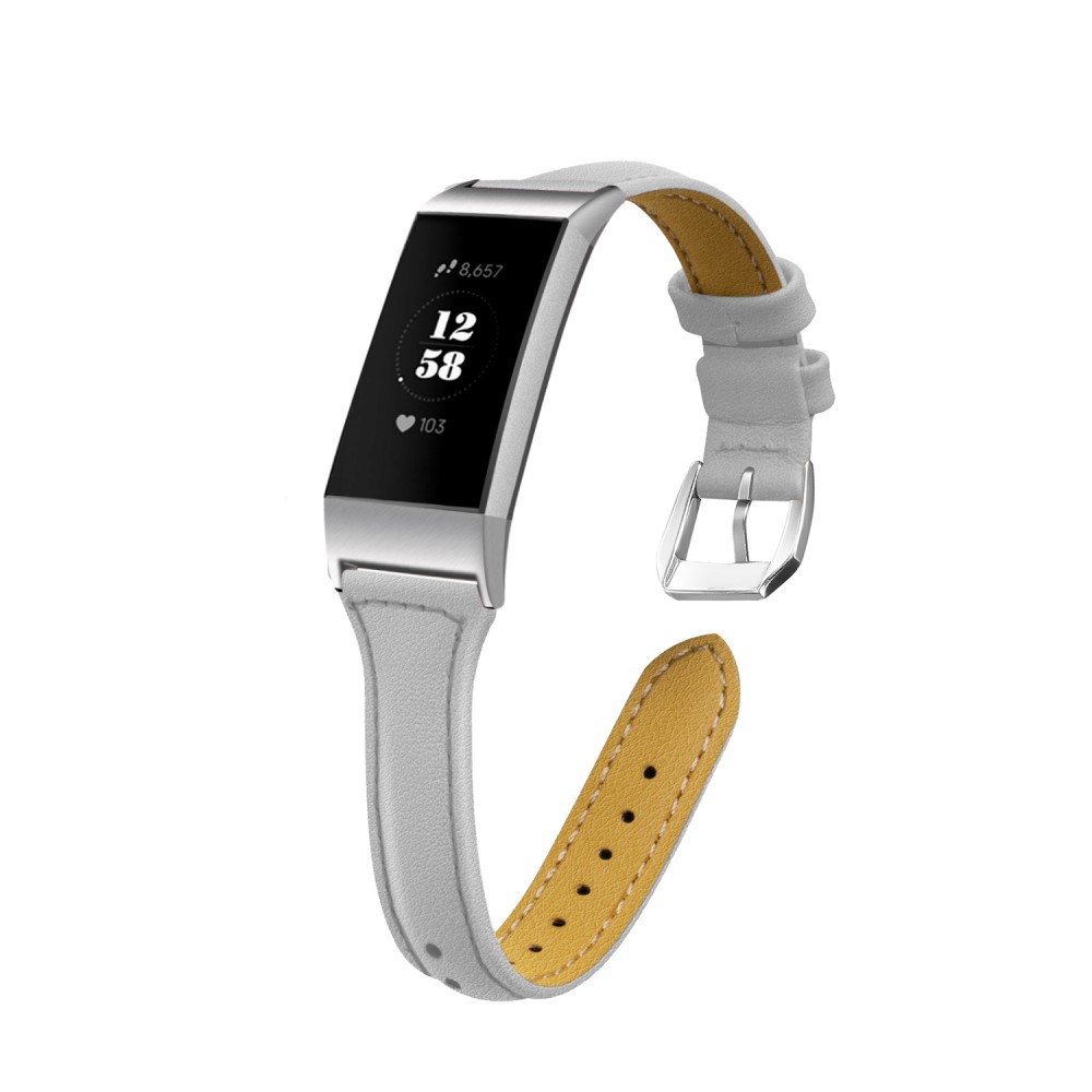  Äkta Läder Armband Fitbit Charge 4/3 Grå