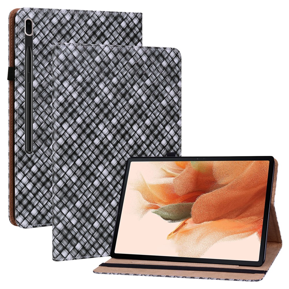  Samsung Galaxy Tab S7 Plus / Tab S8 Plus Fodral Vävd Textur Svart