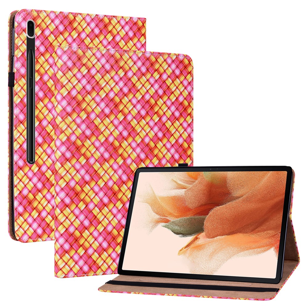  Samsung Galaxy Tab S7 Plus / Tab S8 Plus Fodral Vävd Textur Rosa/Gul