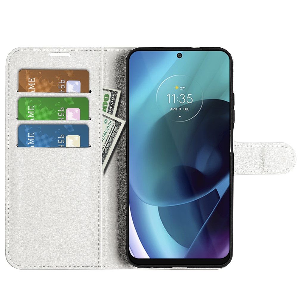  Motorola Moto G71 Fodral Litchi Textur Vit