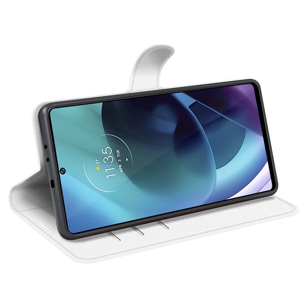  Motorola Moto G71 Fodral Litchi Textur Vit