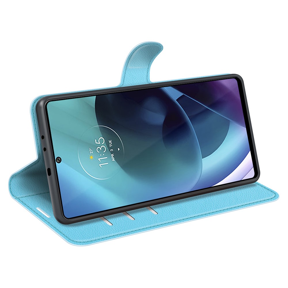  Motorola Moto G71 Fodral Litchi Textur Ljus Blå