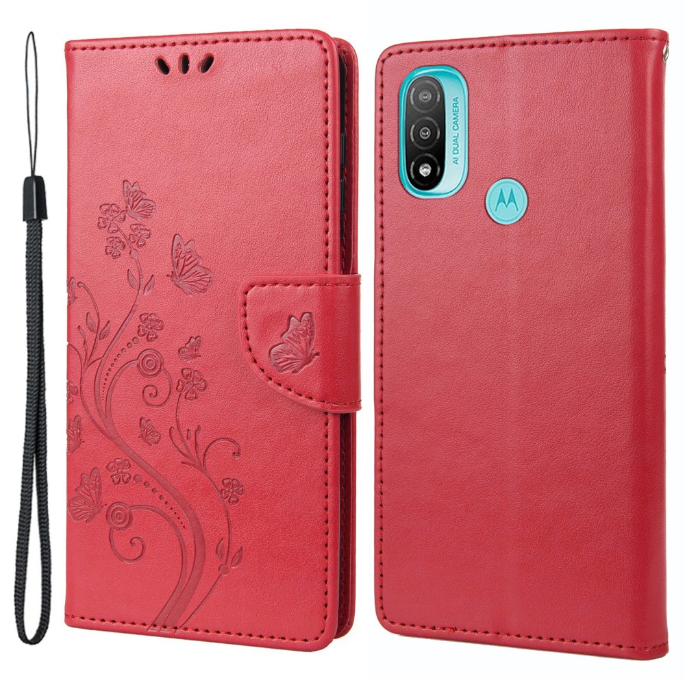  Motorola Moto E20 / E40 Fodral Tryckt Fjäril Textur Röd