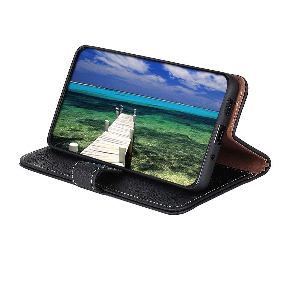 KHAZNEH KHAZNEH Motorola Moto G200 Fodral Litchi Äkta Läder Svart