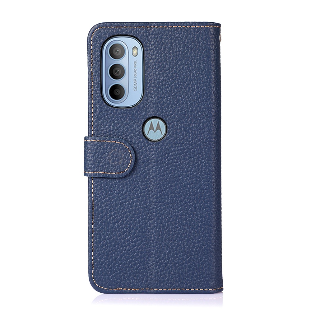 KHAZNEH KHAZNEH Motorola Moto G31 / G41 Fodral Litchi Äkta Läder Blå