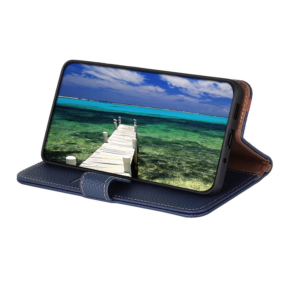 KHAZNEH KHAZNEH Motorola Moto G31 / G41 Fodral Litchi Äkta Läder Blå