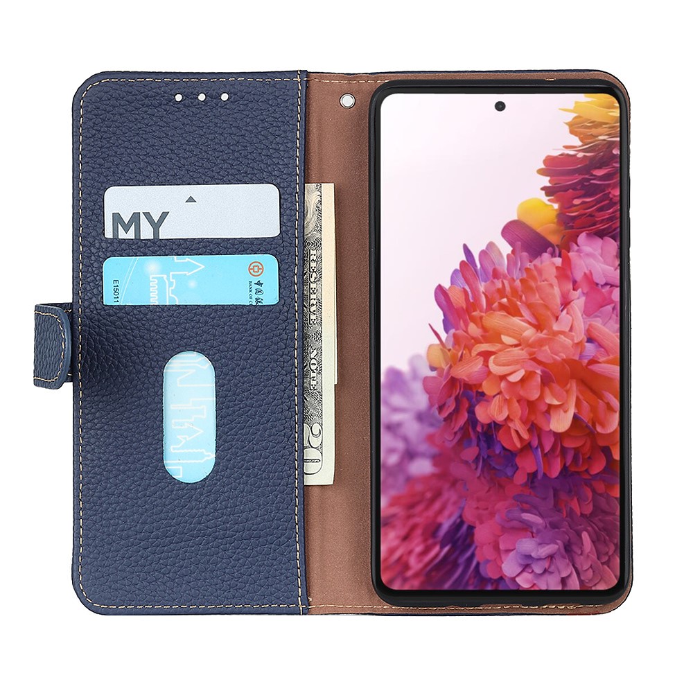 KHAZNEH KHAZNEH Motorola Moto G31 / G41 Fodral Litchi Äkta Läder Blå