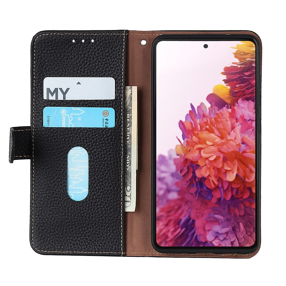 KHAZNEH KHAZNEH Samsung Galaxy S22 Ultra Fodral Litchi Äkta Läder Svart