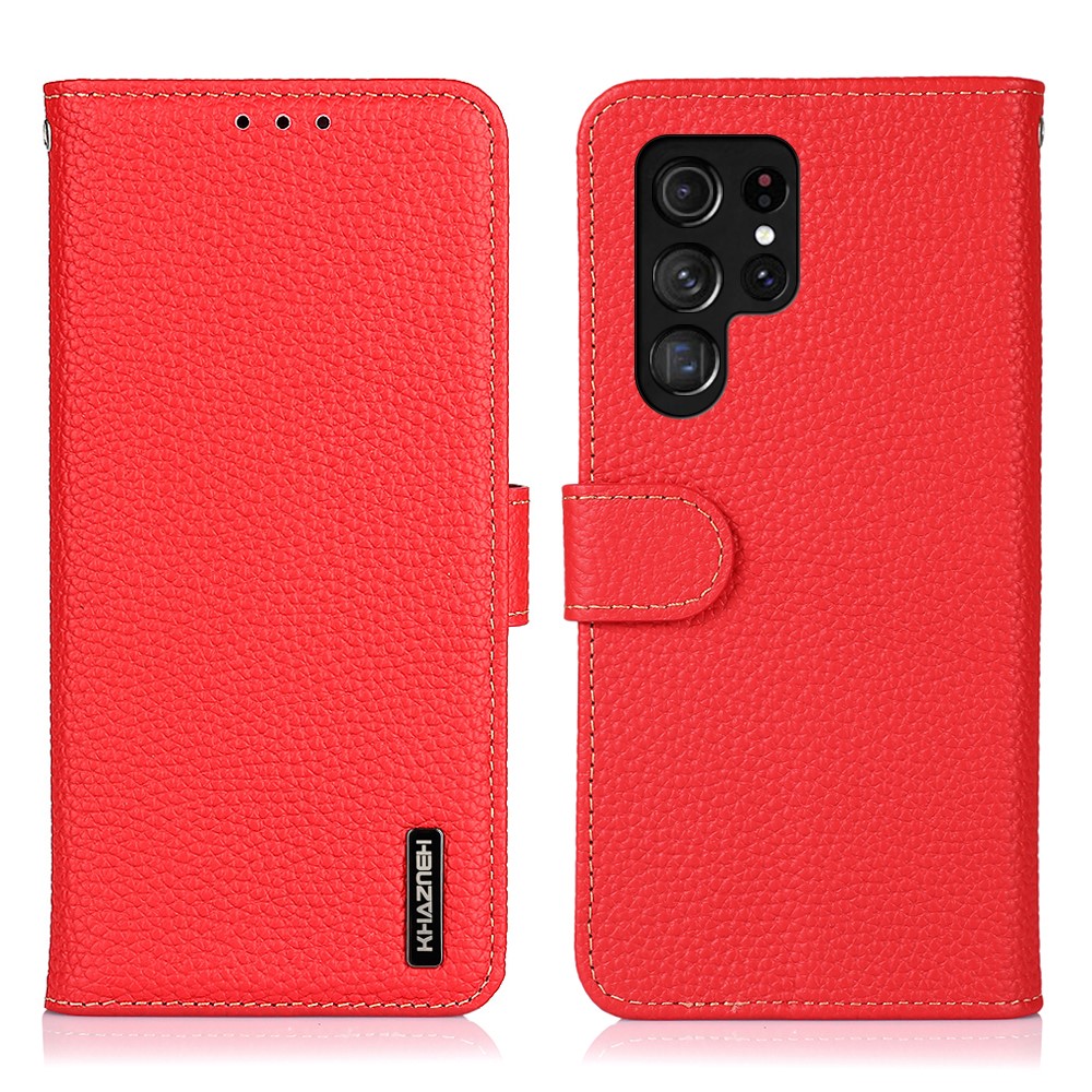 KHAZNEH KHAZNEH Samsung Galaxy S22 Ultra Fodral Litchi Äkta Läder Röd