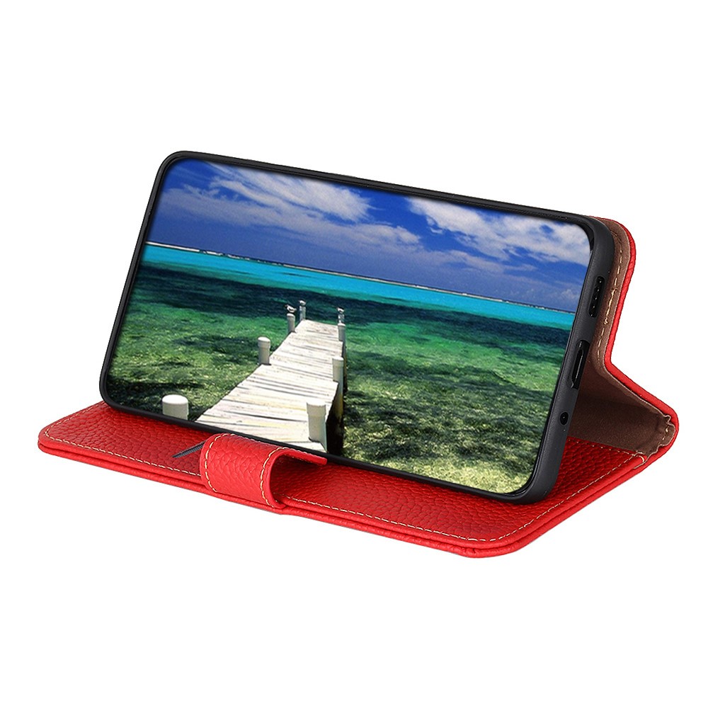 KHAZNEH KHAZNEH Samsung Galaxy S22 Ultra Fodral Litchi Äkta Läder Röd