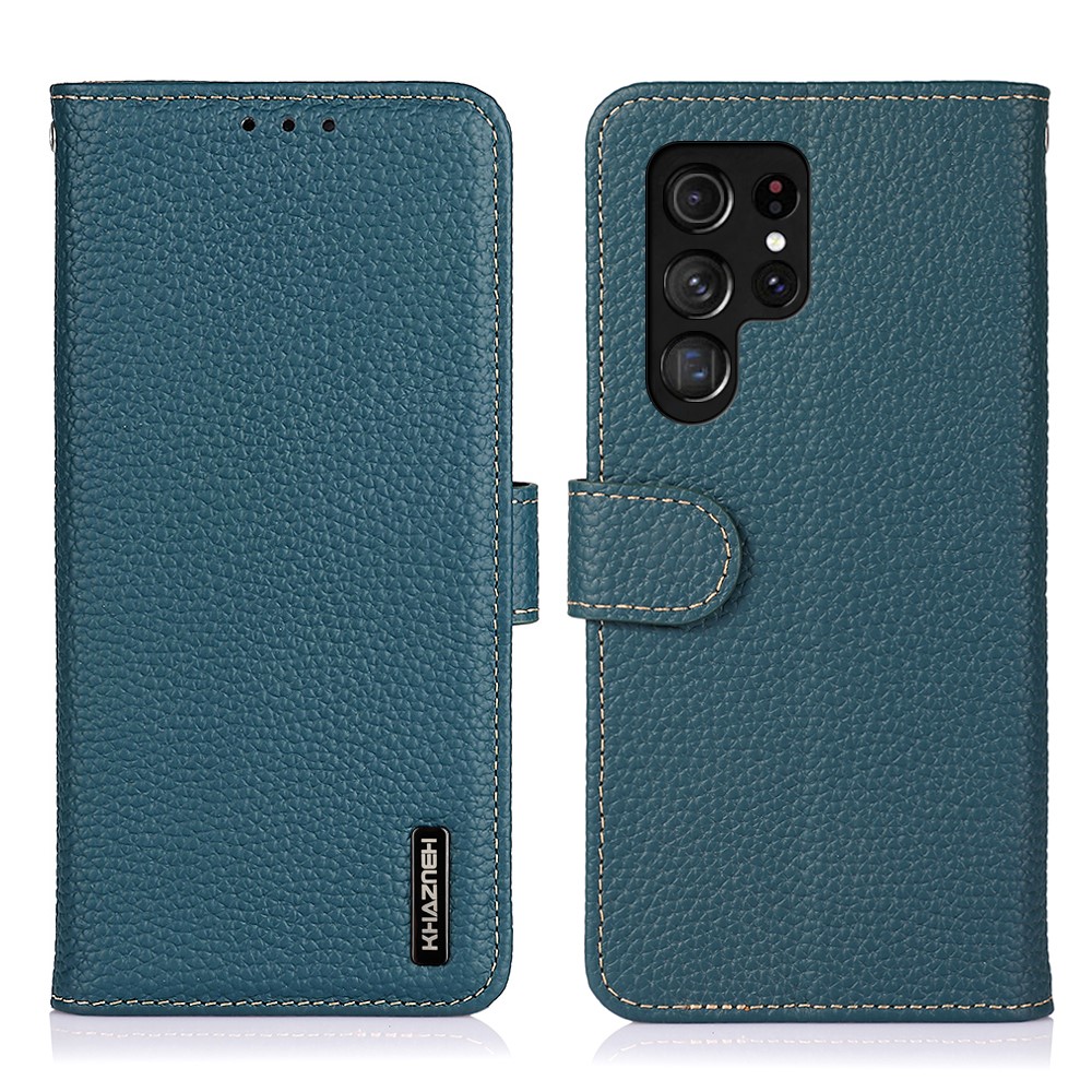 KHAZNEH KHAZNEH Samsung Galaxy S22 Ultra Fodral Litchi Äkta Läder Grön