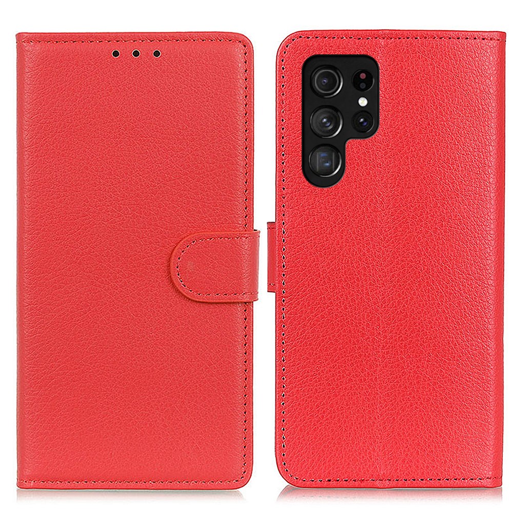  Samsung Galaxy S22 Ultra Fodral Litchi Läder Röd