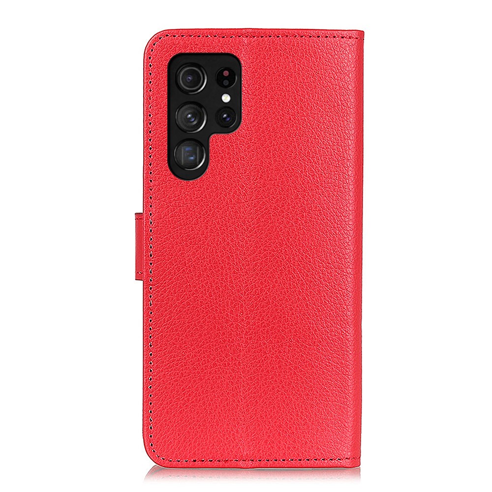  Samsung Galaxy S22 Ultra Fodral Litchi Läder Röd