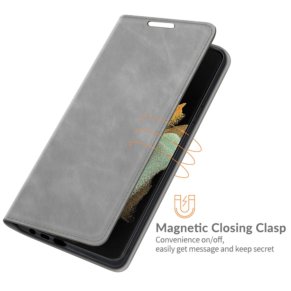  Samsung Galaxy S22 Ultra Fodral Flip Läder Grå