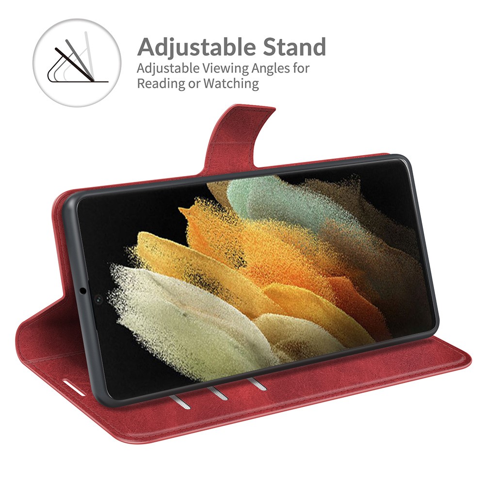  Samsung Galaxy S22 Ultra Fodral Solid Läder Röd