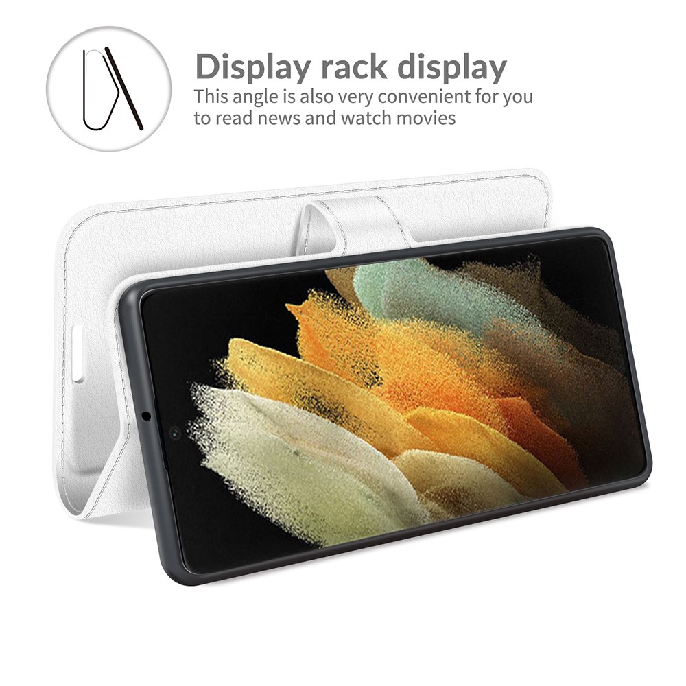  Samsung Galaxy S22 Ultra Fodral Litchi Läder Vit