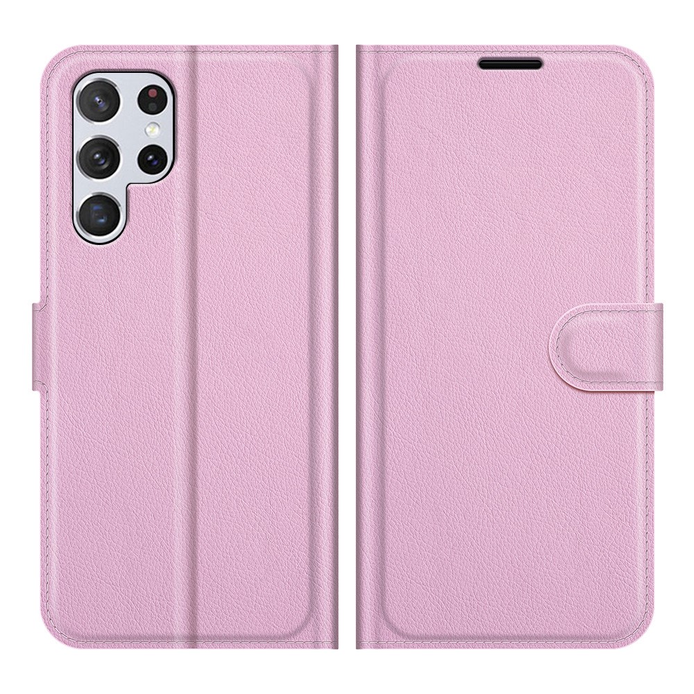  Samsung Galaxy S22 Ultra Fodral Litchi Läder Ljus Rosa