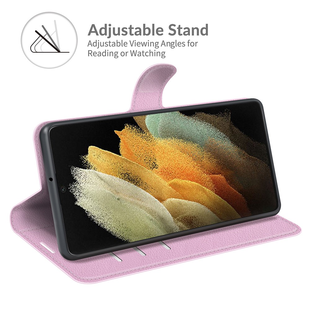  Samsung Galaxy S22 Ultra Fodral Litchi Läder Ljus Rosa