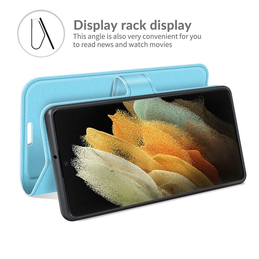  Samsung Galaxy S22 Ultra Fodral Litchi Läder Ljus Blå