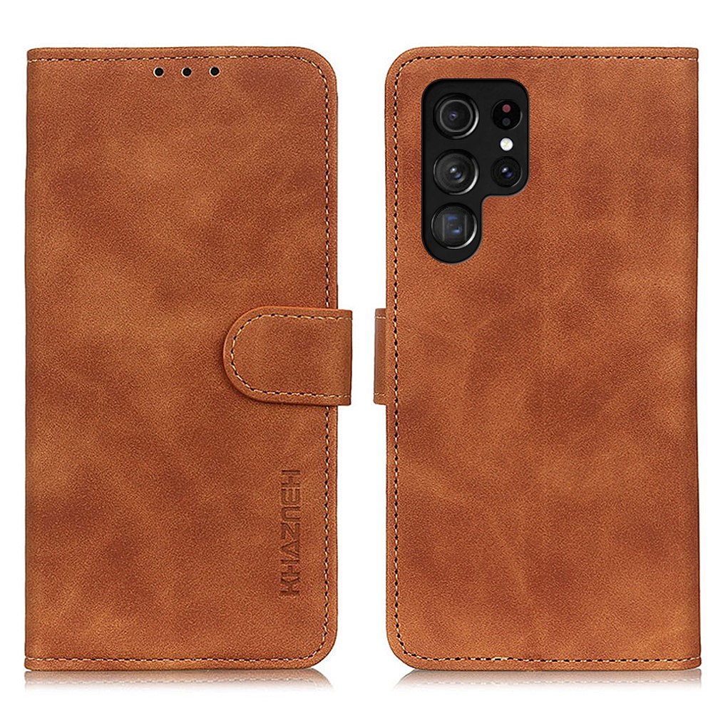 KHAZNEH KHAZNEH Samsung Galaxy S22 Ultra Fodral Retro Läder Brun