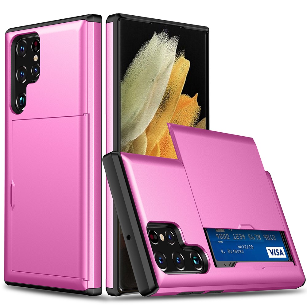  Samsung Galaxy S22 Ultra Skal Hybrid Med Kortfack Rosa