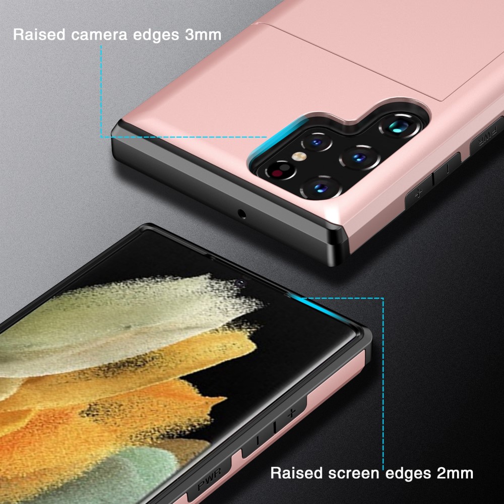  Samsung Galaxy S22 Ultra Skal Hybrid Med Kortfack Mörk Blå