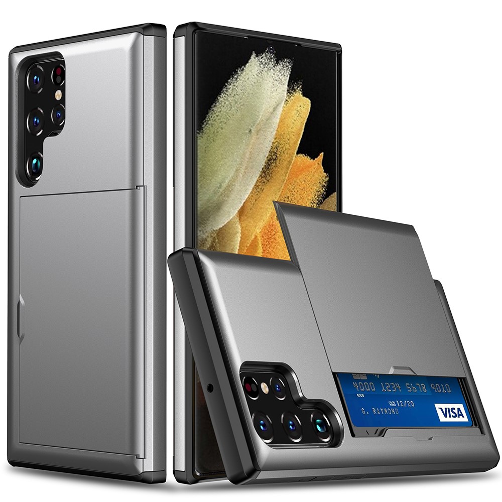  Samsung Galaxy S22 Ultra Skal Hybrid Med Kortfack Grå