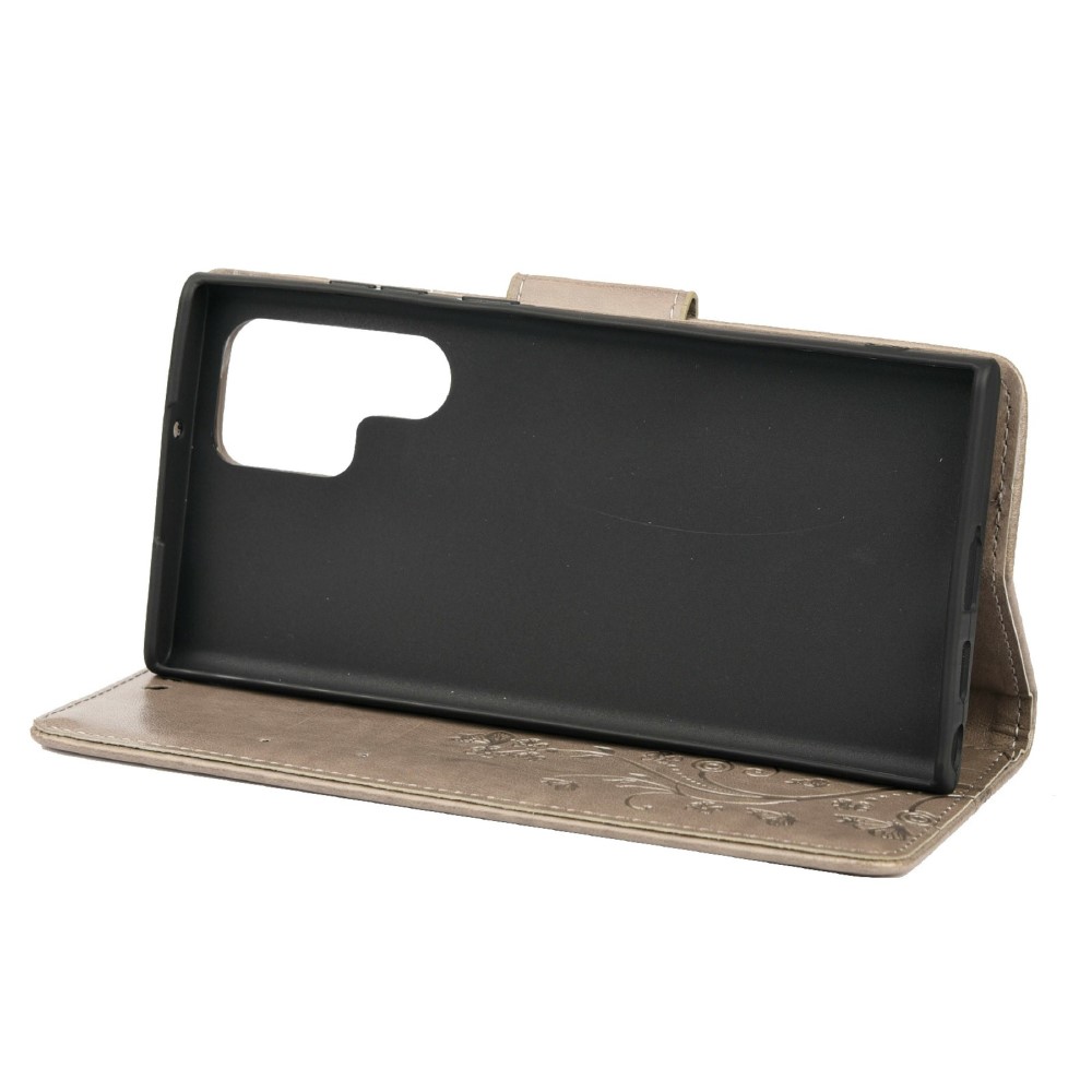  Samsung Galaxy S22 Ultra Fodral Tryckta Fjärilar Grå