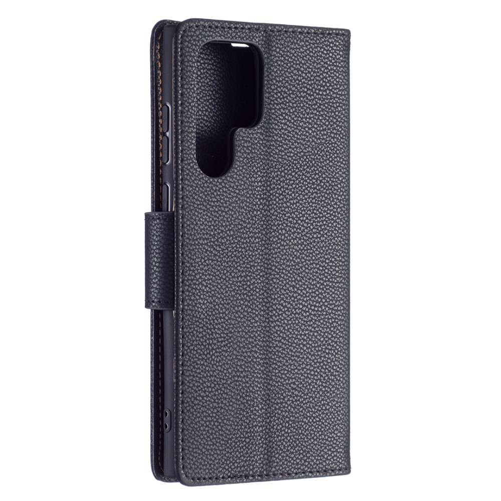  Samsung Galaxy S22 Ultra Fodral Litchi Textur Svart