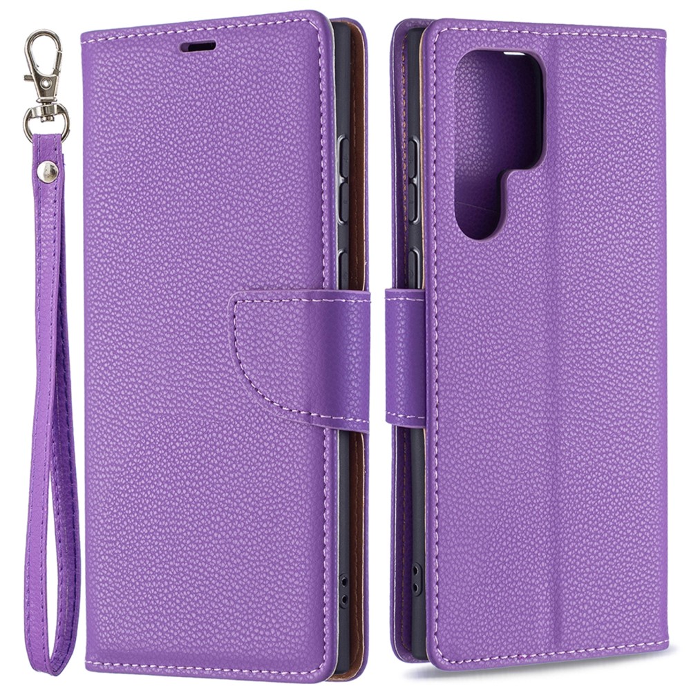  Samsung Galaxy S22 Ultra Fodral Litchi Textur Lila