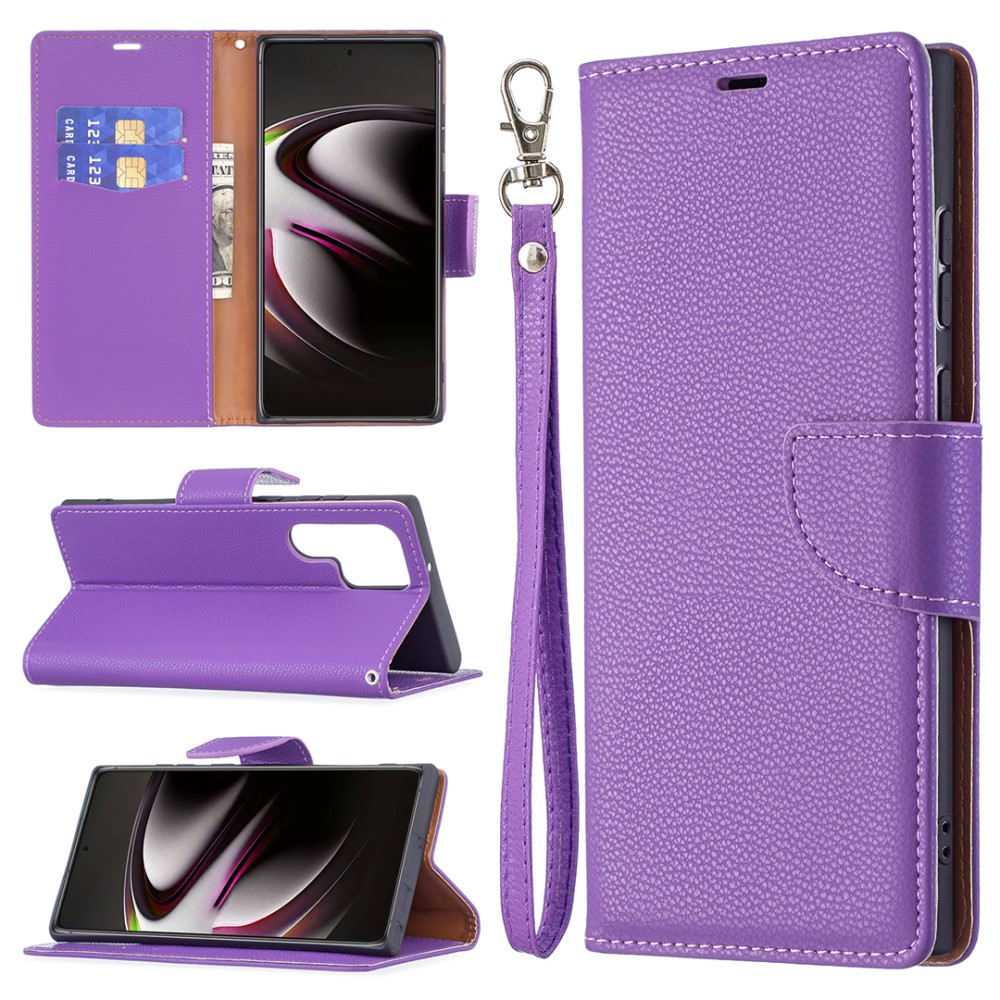  Samsung Galaxy S22 Ultra Fodral Litchi Textur Lila