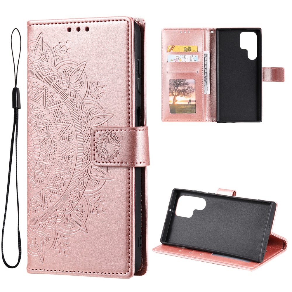  Samsung Galaxy S22 Ultra Fodral Mandala Läder Roséguld
