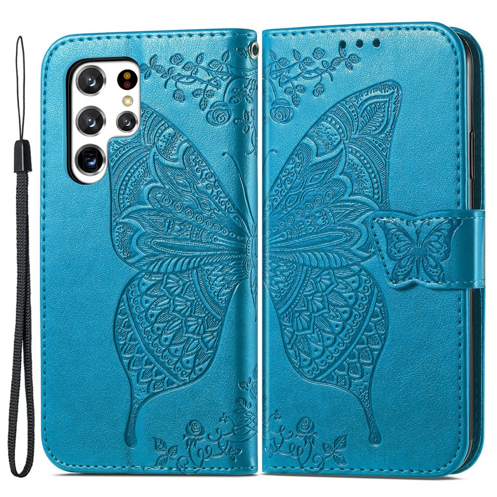  Samsung Galaxy S22 Ultra Fodral Tryckt Fjäril Blå