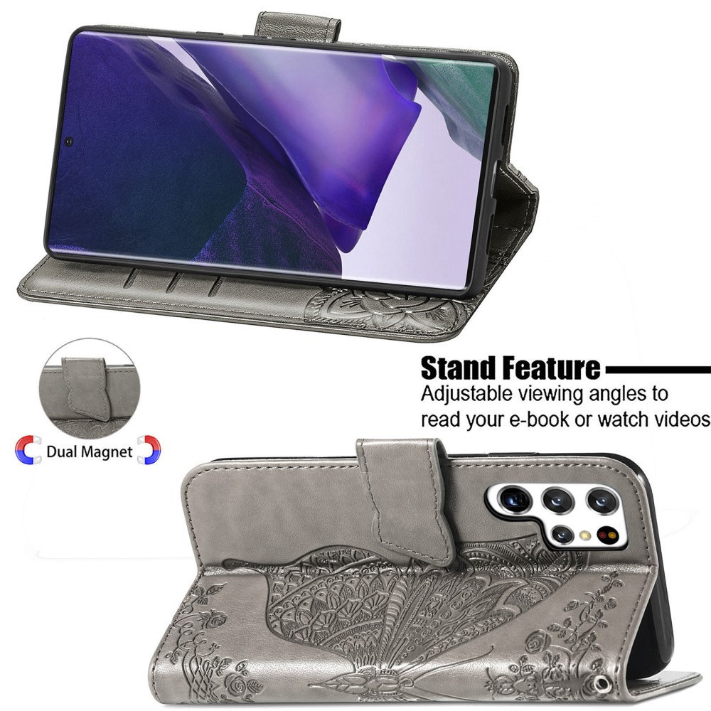  Samsung Galaxy S22 Ultra Fodral Tryckt Fjäril Grå