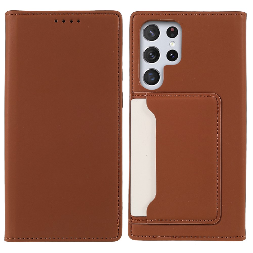  Samsung Galaxy S22 Ultra Fodral Flip Läder Med Kortfack Brun