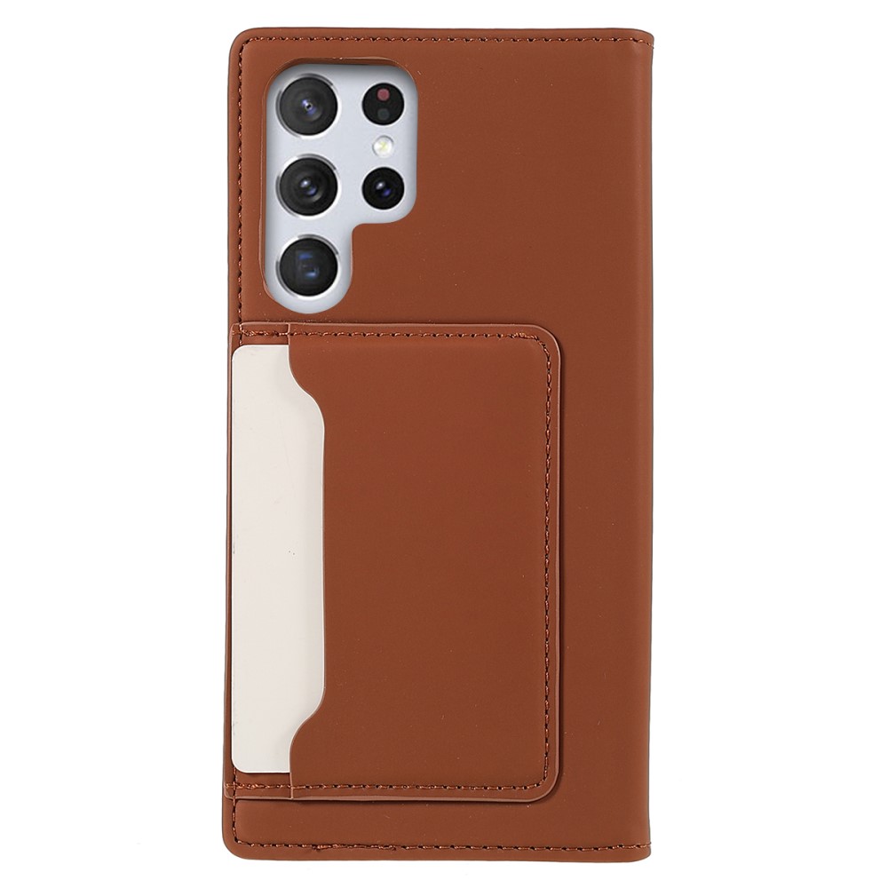  Samsung Galaxy S22 Ultra Fodral Flip Läder Med Kortfack Brun