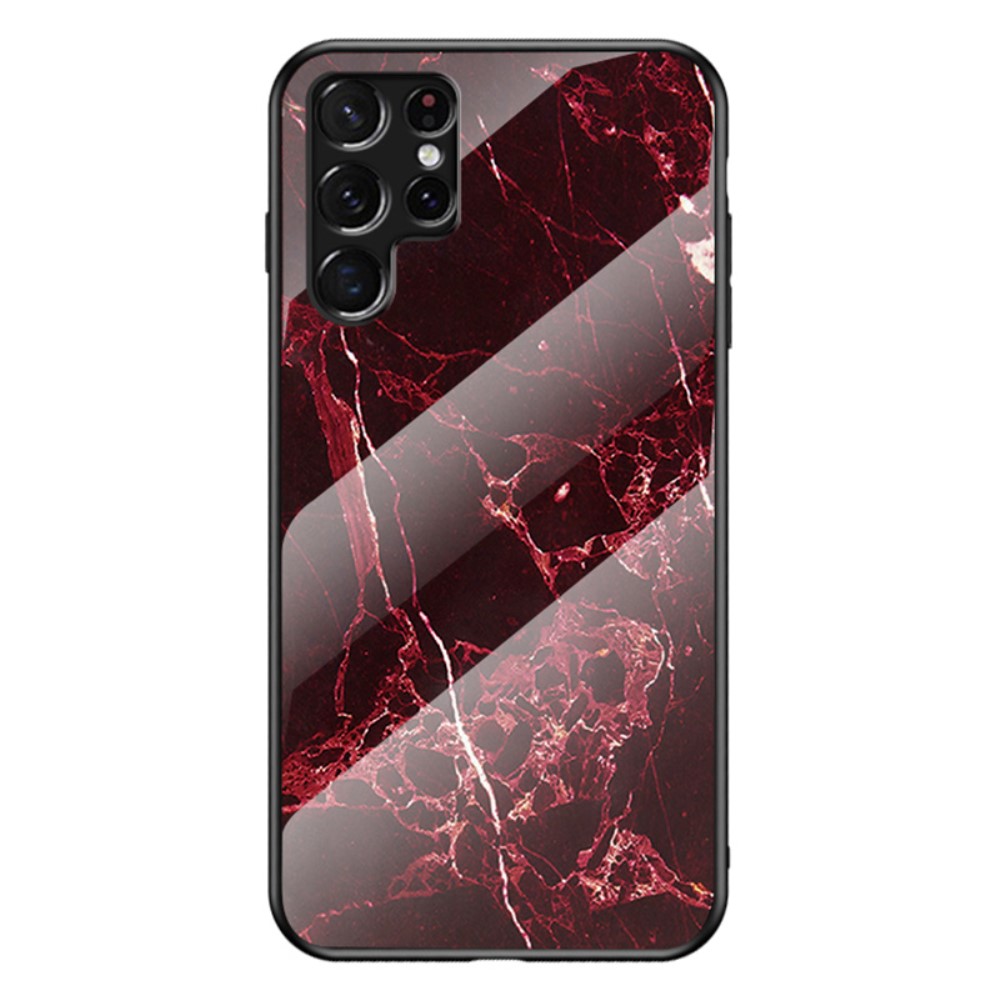  Samsung Galaxy S22 Ultra Skal Marmor Härdat Glas Blood Red