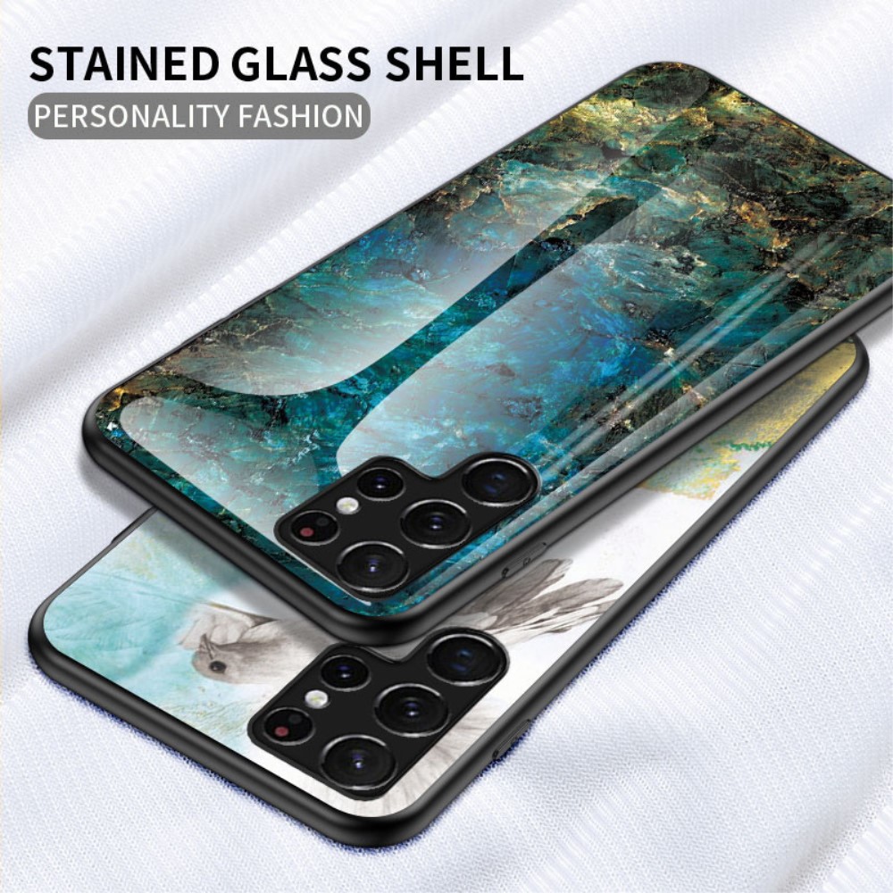  Samsung Galaxy S22 Ultra Skal Marmor Härdat Glas Blood Red